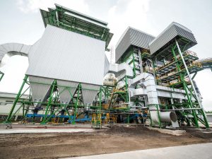 An electrostatic precipitator and stack in biomass power plant